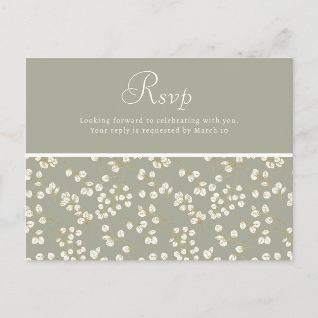 Sage Green Gold Greenerity Wedding Rsvp Postcard Postkarte (Vorderseite)
