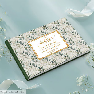 Sage green gold Hochzeitsgast-Buch mit Blätter Gästebuch