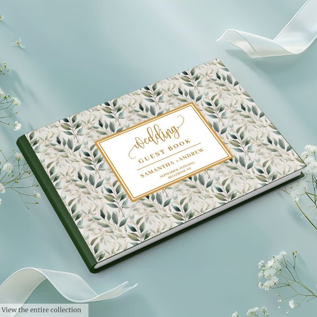 Sage green gold Hochzeitsgast-Buch mit Blätter Gästebuch (Sage green gold wedding guest book with leaves

)