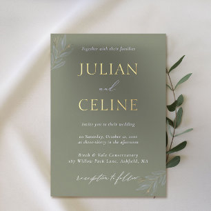 Sage Green Gold Minimalistisch Greenerity Gold Wed Folieneinladung
