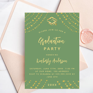 Sage Green Gold Stars Graduierungsparty im moderne Einladung
