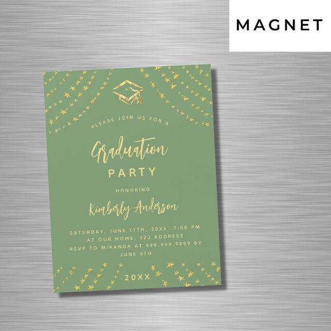 Sage Green Gold Stars Graduierungsparty Luxus Magneteinladung (Von Creator hochgeladen)