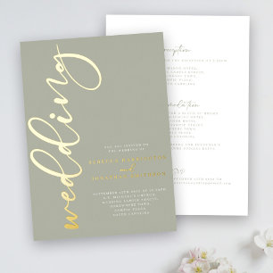 Sage Green Gold tout en un Mariage Foil Invitation