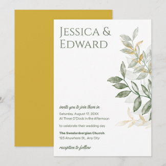 Sage Green Gold Watercolor Botanischer Hochzeitsti Einladung