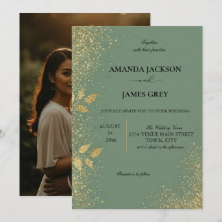 Sage Green & Gold Wedding Invitation Einladung