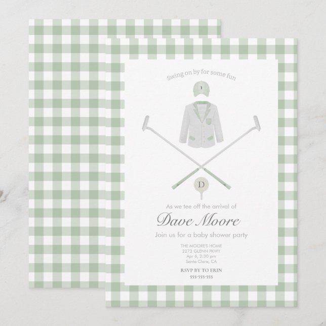 Sage Green Golf Thema Babydusche Einladung (Vorne/Hinten)