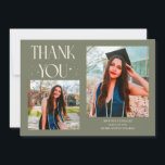 Sage Green Graduate Thank You 2-Photo  Ankündigung<br><div class="desc">Modern and whimsical graduation announcement photo card featuring 2 photos on the front and 1 on the back. The text says "THANK YOU" with twinkling stars. Add the graduate's name,  information,  and message to personalize this card. Sage green.</div>
