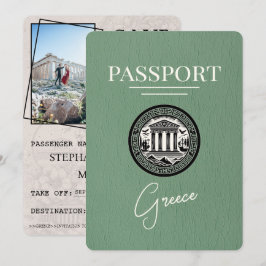 Sage Green Greece Passport Save the Date Card