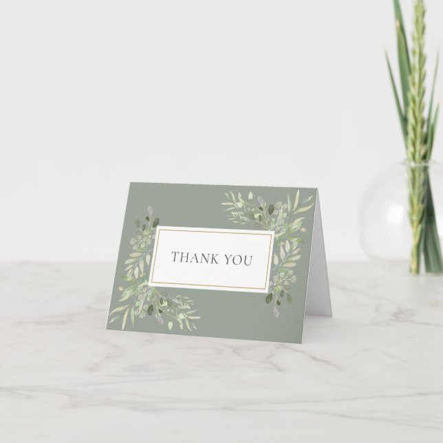 Sage Green Greenerity Gold Wedding Karte (Vorderseite)
