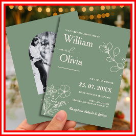 Sage Green Greenery Boho Floral Foto Wedding Einladung