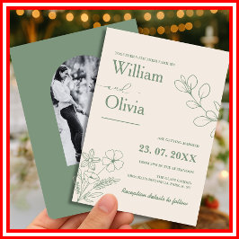 Sage Green Greenery Boho Minimalistisch Wedding Einladung