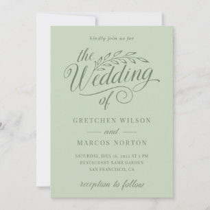 Sage Green Greenery Elegant Calligraphy Wedding  Einladung