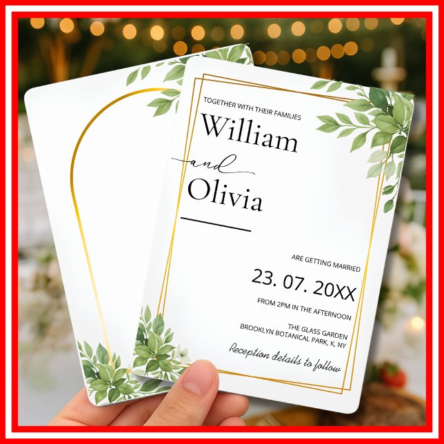 Sage Green Greenery Gold Geometric Rustic Wedding Einladung (Von Creator hochgeladen)