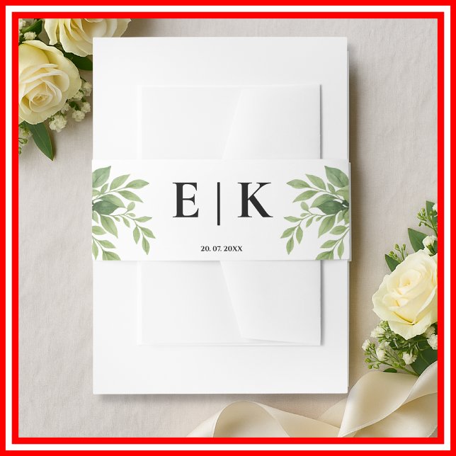 Sage Green Greenery Moderne Monogram Wedding Einladungsbanderole (Von Creator hochgeladen)