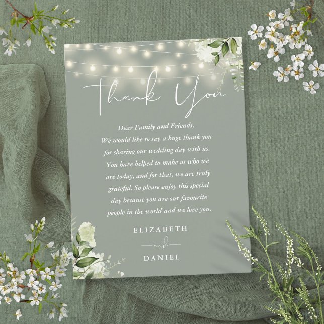 Sage Green Greenery Vielen Dank für Ihre Hochzeit  Postkarte (Sage Green Greenery Thank You Wedding Place Card)