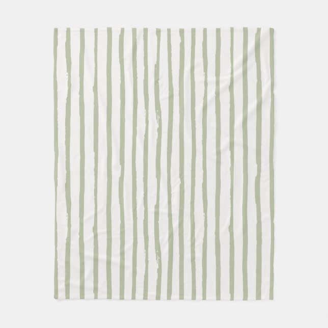 Sage Green Grunge Bold Stokes Linien Muster Fleecedecke (Vorderseite)