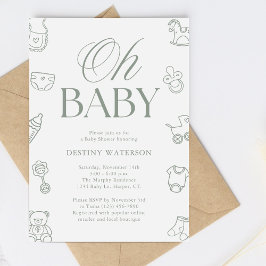 Sage Green Hand Drawn Gender Neutral Baby Shower Einladung