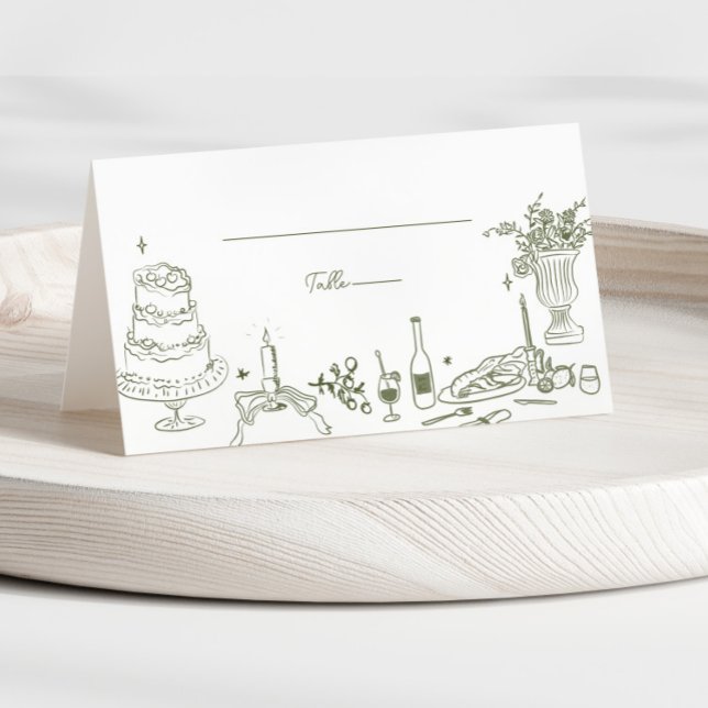 Sage Green Hand Drawn Whimsical Wedding Danke Platzkarte (Von Creator hochgeladen)