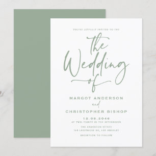 Sage Green Hand Letter Calligrafy Wedding Einladung