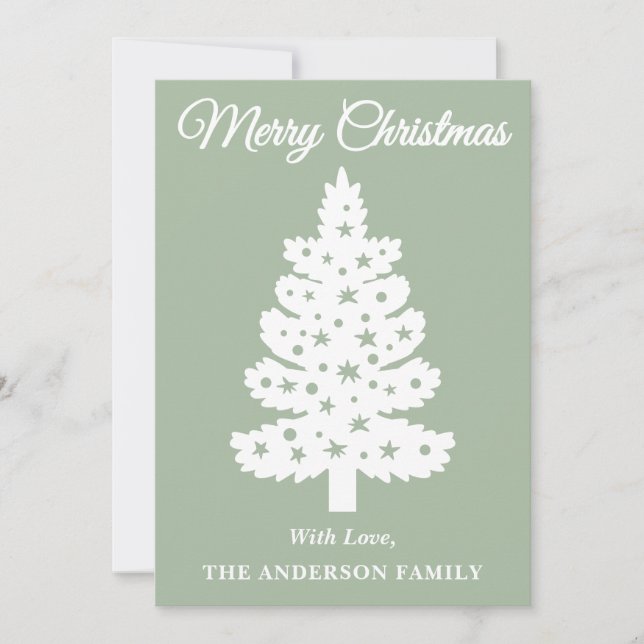 Sage Green Handwriting Script Weihnachtsbaum Feiertagskarte (Vorderseite)
