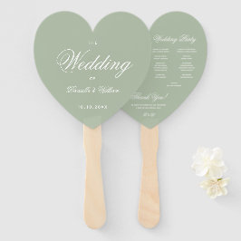 Sage Green Heart Elegante Script Wedding Program H Fächer