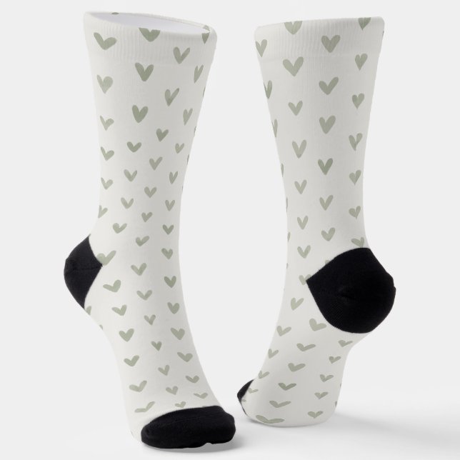 Sage Green Heart Pattern Socks Socken (Gewinkelt)
