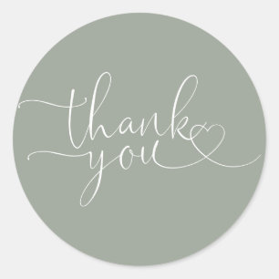 Sage Green Heart Script Vielen Dank Runder Aufkleber