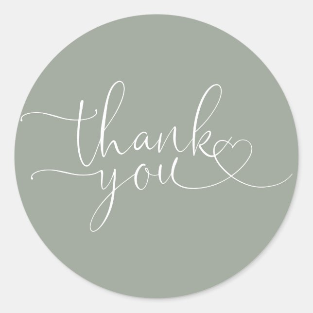 Sage Green Heart Script Vielen Dank Runder Aufkleber (Vorderseite)