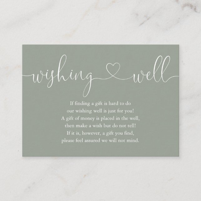 Sage Green Heart Script wünscht gute Hochzeit Begleitkarte (Vorderseite)