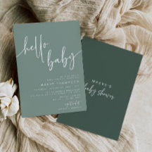 Sage Green Hello Baby Moderne Babydusche laden ein