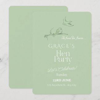 Sage Green Hen Party Invitation | Elegant Minimali Einladung