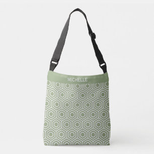 Sage Green Hexagon Honeycomb Geometrisches Muster Tragetaschen Mit Langen Trägern