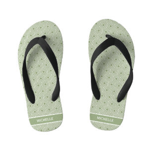 Sage Green Hexagon Honeycomb Mustername Kinderbadesandalen