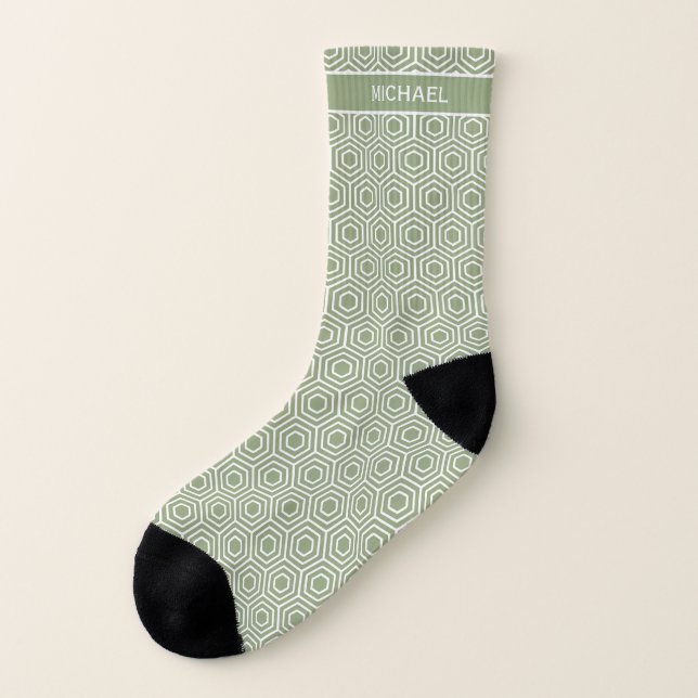 Sage Green Hexagon Honeycomb Mustername Socken (Links - Außen)