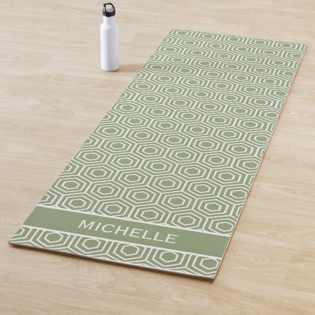 Sage Green Hexagon Honeycomb Mustername Yogamatte (Beispiel)