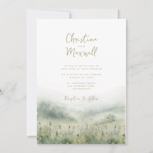 Sage Green Hochzeit Einladung personalisiertes Skr (Vorderseite)