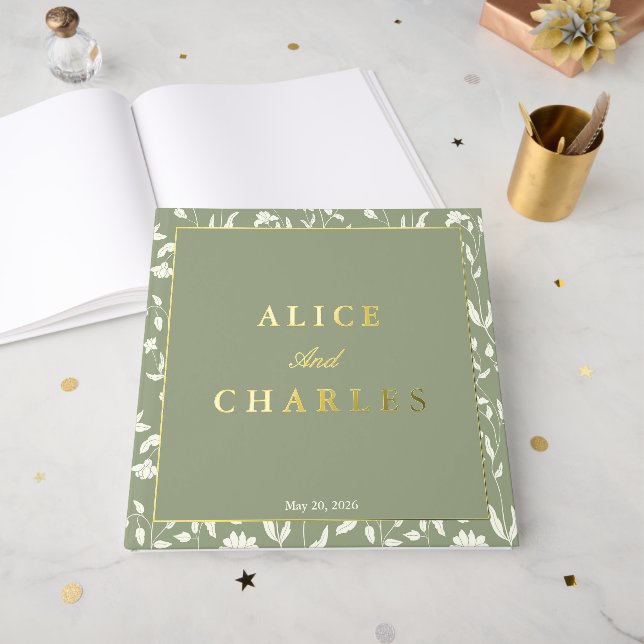 Sage Green Hochzeitsbuch Gästebuch (Vorderseite Offen)