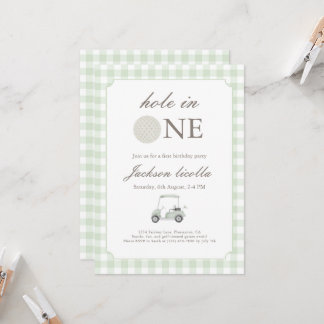 Sage Green Hole in One Golf Birthday Einladung