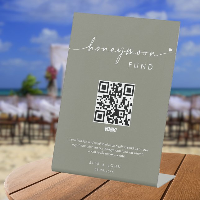 Sage Green Honeymoon Fund Cash QR Code Hochzeit Sockelschild (Von Creator hochgeladen)
