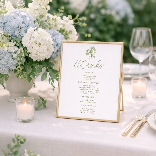 Sage Green Hydrangea Drinks Menu Table Sign Poster (Von Creator hochgeladen)