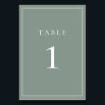 Sage Green I Modern Minimalistisch Wedding Tischnummer<br><div class="desc">Sage Green moderne, minimalistische Hochzeitsfeier Tischnummer. Vollständig anpassbar! **BITTE BEACHTEN SIE: Für die Bestellung von Tischnummern muss jede Kartennummer einzeln bearbeitet/angepasst und in Ihren Warenkorb aufgenommen werden. Zum Beispiel: Wenn Sie einfach Qty: 20 Karten auswählen und zum Warenkorb hinzufügen, wird es dieselbe Zahl haben, es sei denn, Sie passen jede...</div>