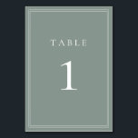 Sage Green I Modern Minimalistisch Wedding Tischnummer<br><div class="desc">Sage Green moderne, minimalistische Hochzeitsfeier Tischnummer. Vollständig anpassbar! **BITTE BEACHTEN SIE: Für die Bestellung von Tischnummern muss jede Kartennummer einzeln bearbeitet/angepasst und in Ihren Warenkorb aufgenommen werden. Zum Beispiel: Wenn Sie einfach Qty: 20 Karten auswählen und zum Warenkorb hinzufügen, wird es dieselbe Zahl haben, es sei denn, Sie passen jede...</div>