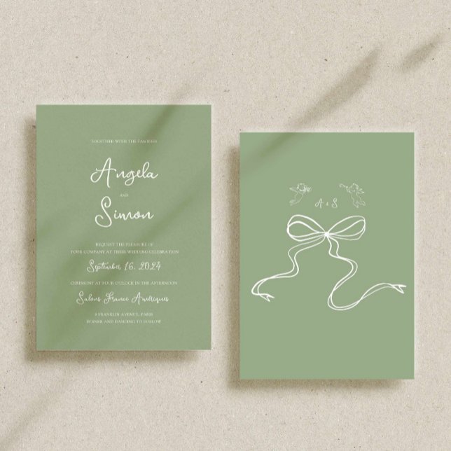 Sage Green Illustration Wedding Invitation Card Einladung (Von Creator hochgeladen)