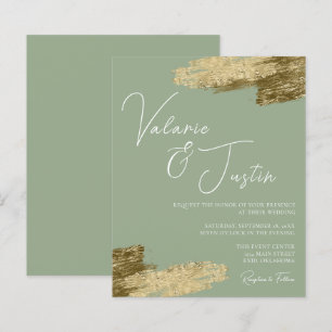 Sage Green Imitats Goldene Foil Hochzeit Einladung