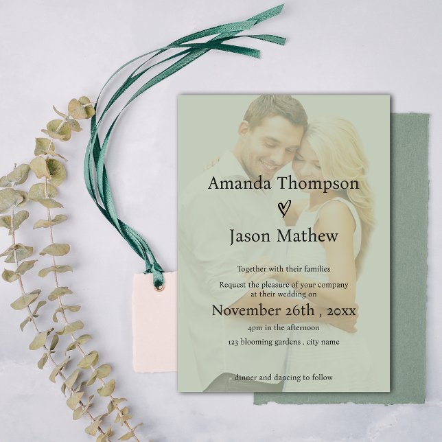 Sage Green Imitats Vellum Minimalistisch Overlay H Einladung (Sage Green Faux Vellum Minimalist Overlay Wedding Invitation)