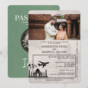 Sage Green India Passport zum Hochzeitsempfang Einladung