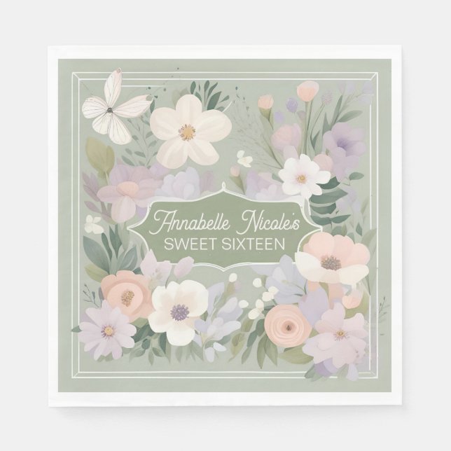 Sage Green individuelle Blumenzapkins Serviette (Vorderseite)