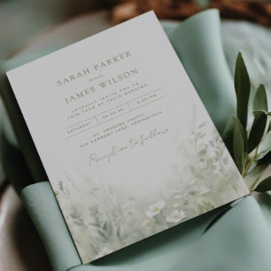 Sage green invitations mariage aquarelle script