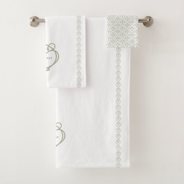 Sage Green Irish Celtic Swan Liebe kennt Familienn Badhandtuch Set (Insitu)