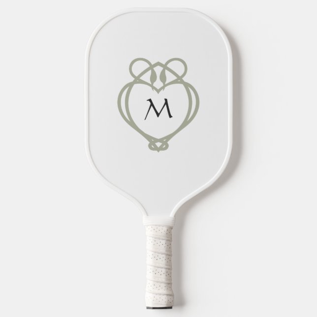 Sage Green Irish Celtic Swan Liebe Knot Monogram Pickleball Schläger (Vorderseite)